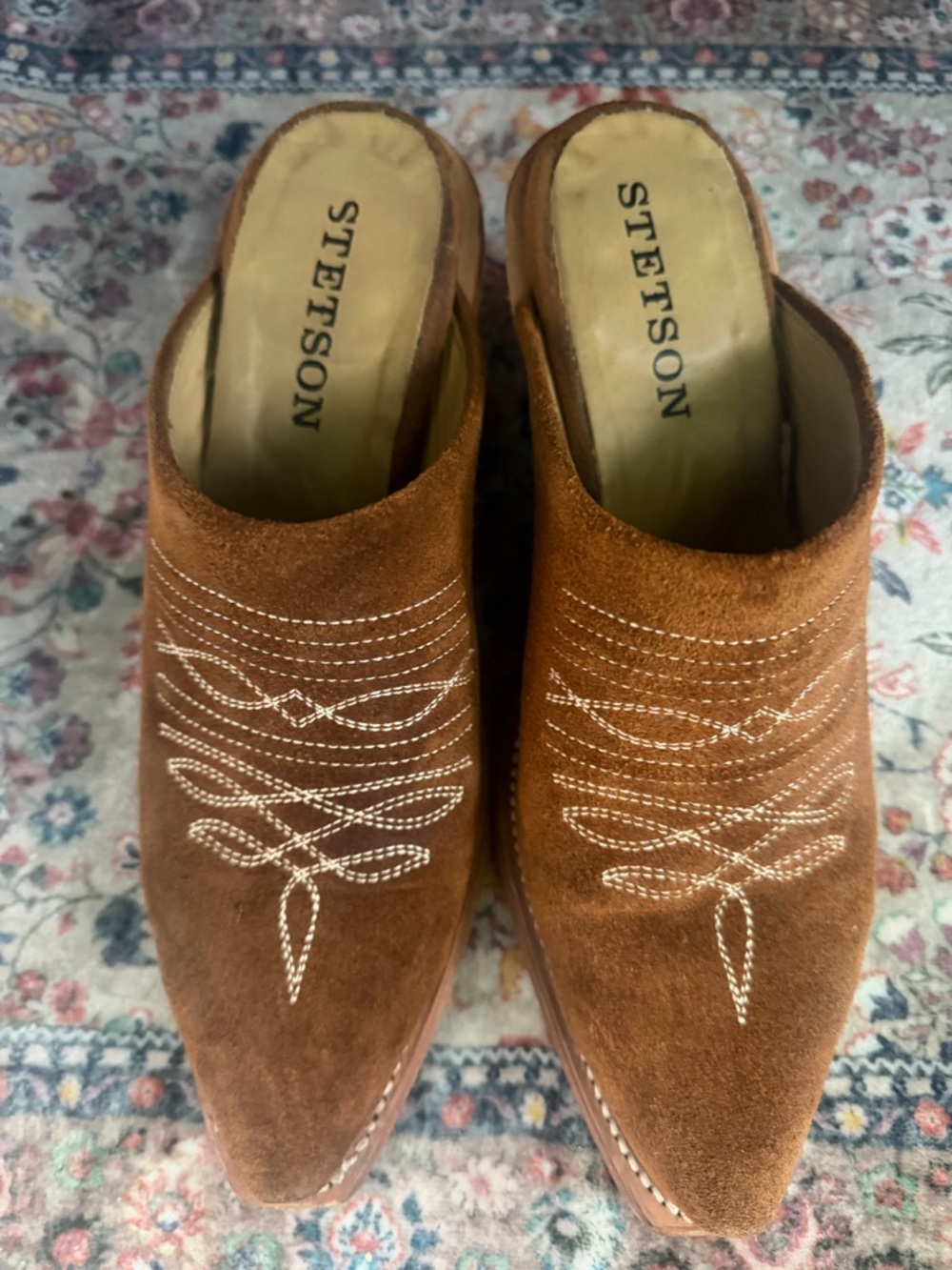 Stetson Men's-Inspired Tan Suede Western Slip-On Mules
